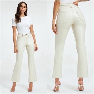 GOOD AMERICAN Good Legs Mini Boot-Cut Faux Leather Pants in Bone
